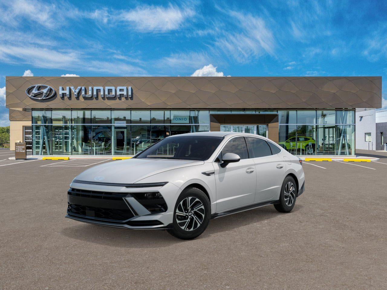 2026 Hyundai SONATA HYBRID Blue in Serenity White — front three-quarter view